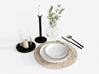 Tableware Plate Bowl Plant Vase Knife Fork Candlestick 3d model