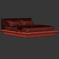 Modern double bed with purple and orange upholstered headboard and white bedspread pillows