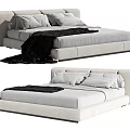Modern Double Bed With Upholstered Headboard Gray Sheet And Black Blanket