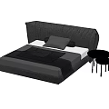 Modern Double Bed with Dark Headboard Gray Black Bedding and Side Tables 3d model