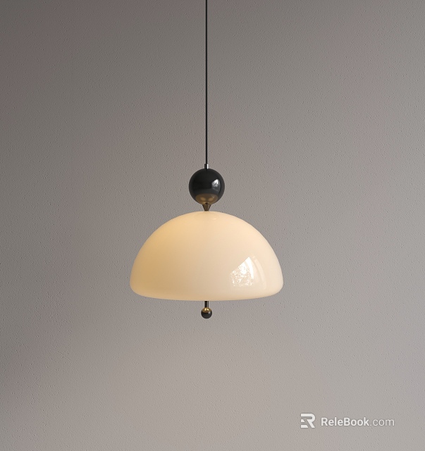 Modern Minimalist Pendant Light With White Shade And Black Top Sphere For Home Interior 3d model 