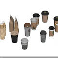 Assorted Disposable Paper Cups With Lids In Various Colors And Designs