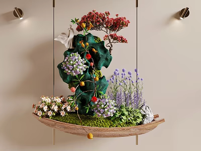 Plant landscaping green plant pendant stone green plant art device green plant pendant 3d model