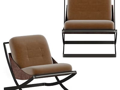 Modern Leisure Chair With Brown Upholstery And Black Metal Frame Design 3d model