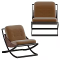 Modern Leisure Chair With Brown Upholstery And Black Metal Frame Design