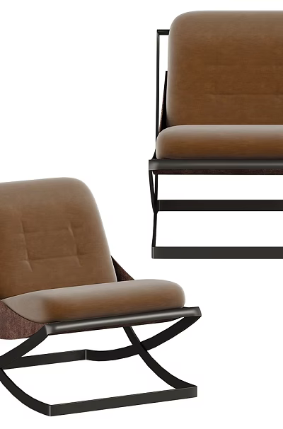 Modern Leisure Chair With Brown Upholstery And Black Metal Frame Design 3d model