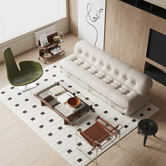 Quiet sofa tea table combination 3d model