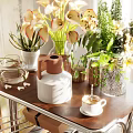Elegant Rolling Side Table With Flowers Vase Books Fruit Basket And Natural Light By Window