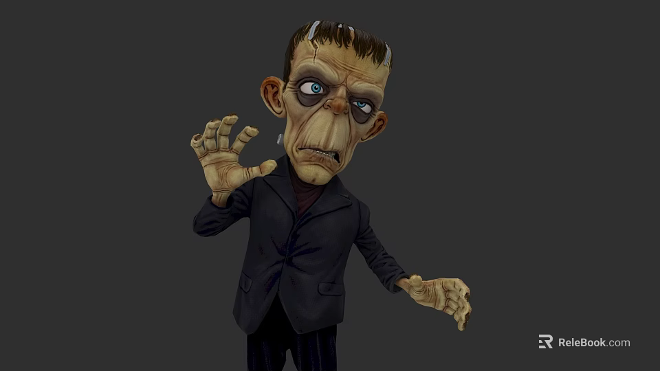 Frankenstein Inspired Game Movie Character With Stitched Head Black Coat And Striped Pants 3d model 