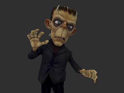 Frankenstein Inspired Game Movie Character With Stitched Head Black Coat And Striped Pants 3d model