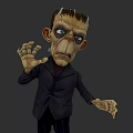 Frankenstein Inspired Game Movie Character With Stitched Head Black Coat And Striped Pants
