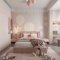 Modern Children's Room Bedroom Desk Dresser Wardrobe Pink Doll Toy Chandelier 3d model