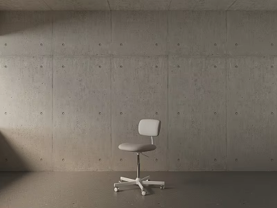 White Kids Chair with Backrest and Wheels in Minimalist Gray Concrete Wall Space 3d model