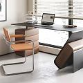 Modern Home Office Desk And Chair Set With Laptop And Window View
