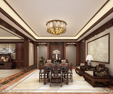 Chinese Living Room Villa Living Room 3d model