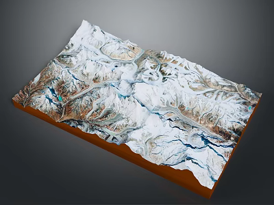 3D Topographic Terrain Model Featuring Snowy Mountains Rivers And Mountain Ranges 3d model