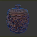 Intricately Carved Wooden Decorative Ornament With Swirl Patterns And Lid Design