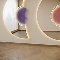 Circular Illuminated Mirrors With Curved Edges Purple Pink Gradients Light Wall Wooden Floor