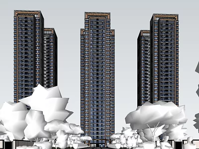 Modern High Rise Residential Buildings With Surrounding Trees And Urban Exterior Design 3d model