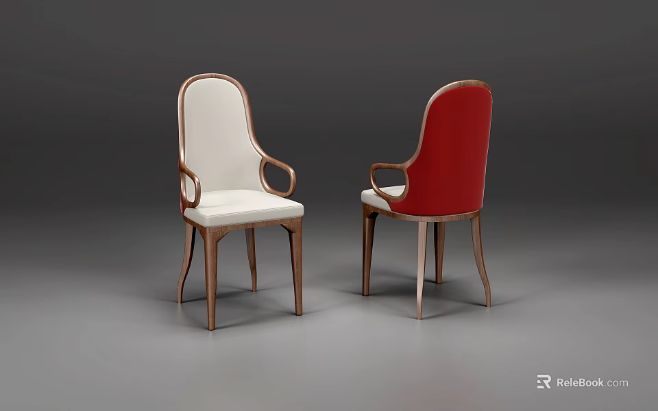 White and Red Dining Chairs With Armrests Wooden Frames And Upholstered Seats 3d model 