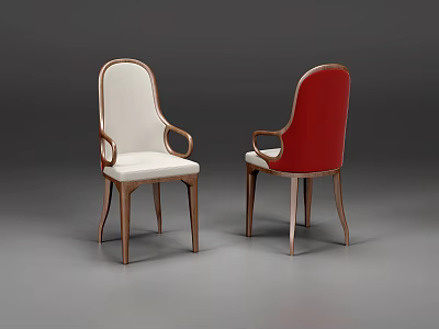 White and Red Dining Chairs With Armrests Wooden Frames And Upholstered Seats 3d model