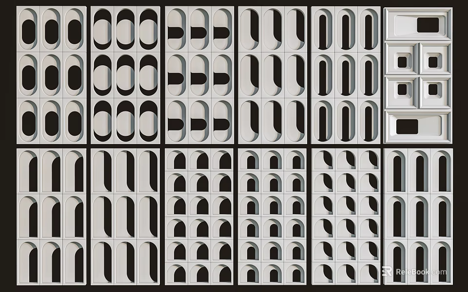 Modern Partition Screens Featuring Diverse Geometric Cutout Patterns and Designs 3d model