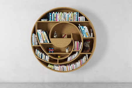 Modern Bookshelf Wooden Round Bookshelf 3d model