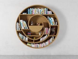 Modern Bookshelf Wooden Round Bookshelf 3d model