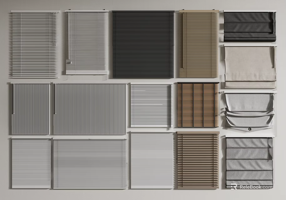 Various Modern Window Blinds with Different Colors and Styles for Home Interior Design 3d model