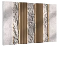 Textured Stone Background Wall With Golden Vertical Stripes And Gray Panels 3d model
