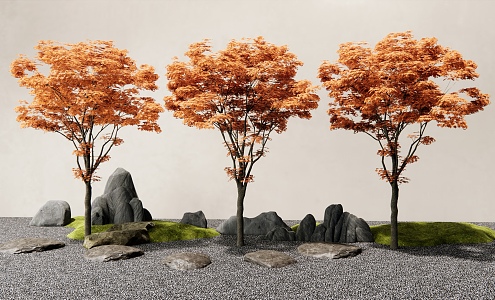 Japanese-style red maple landscape tree courtyard landscaping tree rockery stone landscape stone step 3d model