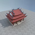 Traditional Ancient Chinese Architecture with Red Roof Overhanging Eaves Wooden Structure on Stone Pavement Square