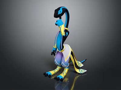 Blue Yellow Purple Fantasy Game Character With Long Neck Standing Pose 3d model