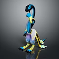 Blue Yellow Purple Fantasy Game Character With Long Neck Standing Pose