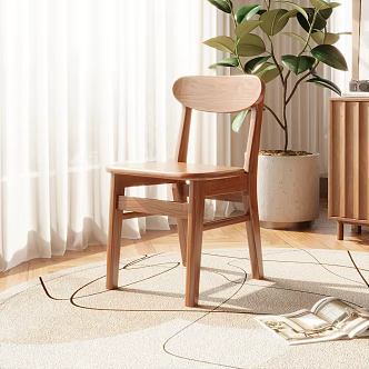 Nordic Log Dining Chair Leisure Chair Book Chair 3d model