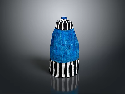 Blue And Black White Striped Knitted Hat With Stylish Design For Fashionable Look 3d model