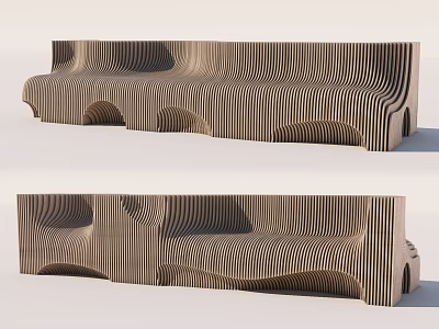 Outdoor Chair With Unique Wave Pattern And Wooden Striped Design For Garden Use 3d model
