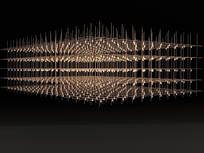 Modern Artistic Chandelier With Grid Design Thin Metal Rods And Warm Lights 3d model