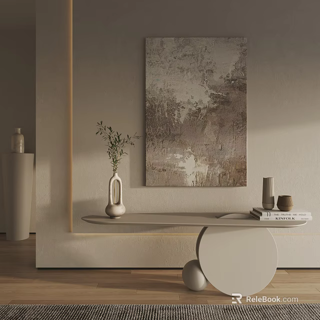 Modern Abstract Painting For Minimalist Living Room Wall Decor With Vase And Textured Details 3d model 