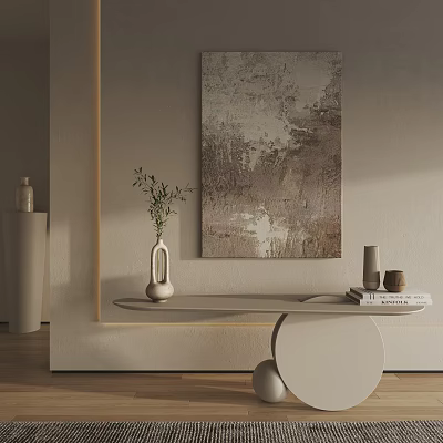 Modern Abstract Painting For Minimalist Living Room Wall Decor With Vase And Textured Details 3d model