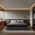 Modern Bedroom Interior Featuring Large Bed Nightstand Wardrobe And Area Rug 3d model