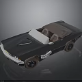 Classic Blue Convertible Car With Open Top And Brown Leather Interior