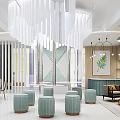 Modern Beauty Hair Salon Interior With White Chandelier Green Stools And Reception Area