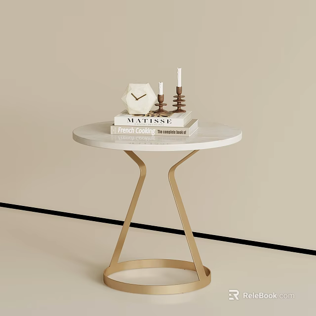 Elegant Round White Marble Side Table With Gold Metal Base For Living Room Home Decoration 3d model 
