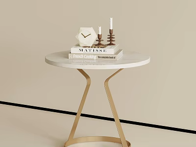 Elegant Round White Marble Side Table With Gold Metal Base For Living Room Home Decoration 3d model