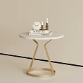 Elegant Round White Marble Side Table With Gold Metal Base For Living Room Home Decoration