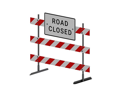 Red And White Striped Road Barrier With Road Closed Sign 3d model
