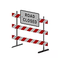 Red And White Striped Road Barrier With Road Closed Sign