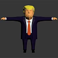 3D Low Poly Game Character Design Blonde Hair Dark Blue Suit Red Tie Arms Outstretched