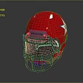 Red Protective Helmet With Black Face Mask And HEADGEAR Label Design Equipment